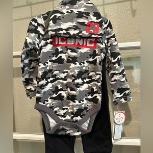 3 pc baby boy pant set with long sleeve shirt, pant and cap; size 6/9 mos